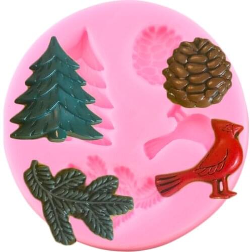 Pine Cone Silicone Mold Christmas Pine Tree Birds Fondant Chocolate Mould Cake Decorating Tools Candy Polymer Clay Moulds