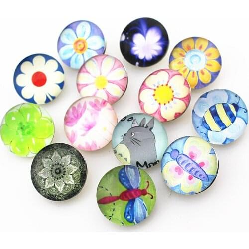 New Mix random 20pcs/lot glass beautiful flower snap button charms fit 18mm ginger snaps bracelets necklace snap jewelry