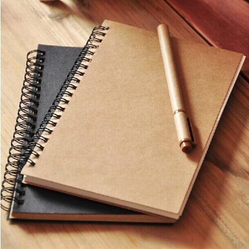 Vintage Blank Notebook Paper Black Kahki Soft Cover Sketch Diary Book Note for Drawing Painting Student School Office Stationery