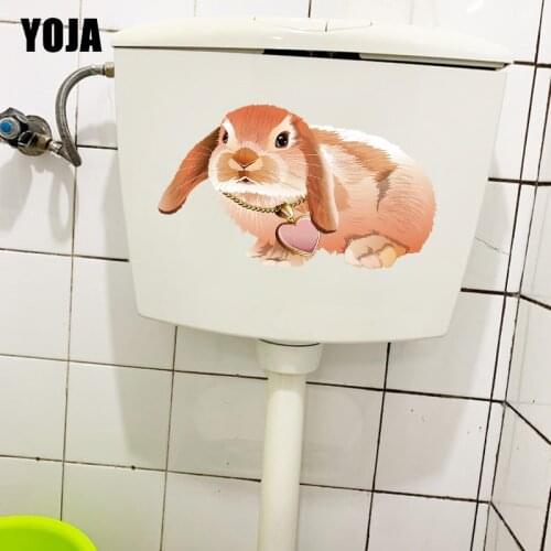 YOJA 26.6×15.5CM Cute Lop-Eared Rabbit Funny Toilet Stickers WC Accessories Home Room Wall Decor T1-2717