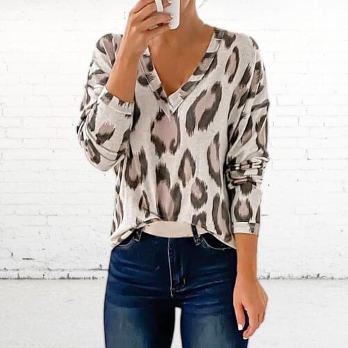 Women Summer T-Shirt Fashion Casual Loose Deep-V Neck Floral Printed Long Sleeve T-Shirt футболка 2021