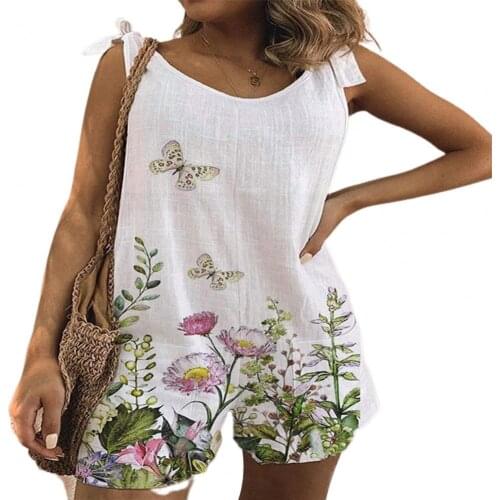 Summer Jumpsuit Women Wide Leg Sling Jumpsuit Sleeveless Flower Print O Neck Summer Jumpsuit Casual Overalls combinaison femme