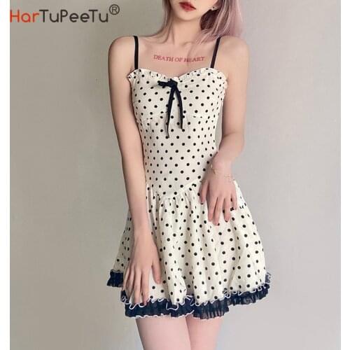 Womens Mini Dress Strappy Backless Pleated Flare Ruffle Polka Dot Casual Beach Dresses Lace Hem Sundress with Side Zipper