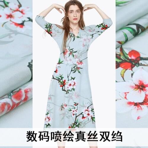 1 Meter * 1.14 Meter Taoli Chunfeng Crepe De Chine Silk Fabric Garment Top Cheongsam Printing