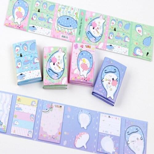 1pack /lot Kawaii Whale 6 Folding Memo Pad N Times Notes Memo Notepad Bookmark Gift Stationery