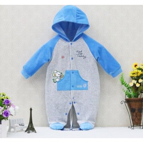 2021 Spring autumn soft velvet baby clothing buckle front opening child clothes hoodie children apparel cute winter kids romper