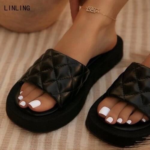 2021 New Design Summer Lattice Slides Outdoor Women Slippers Fashion Open Toe Flats Sandals Slip On Ladies Shoes Plus Size