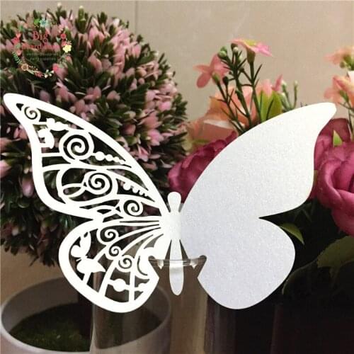 Big Heard Love 50pcs Butterfly wine glass card place card laser cut paper cup escort card wedding birthday party home decoration