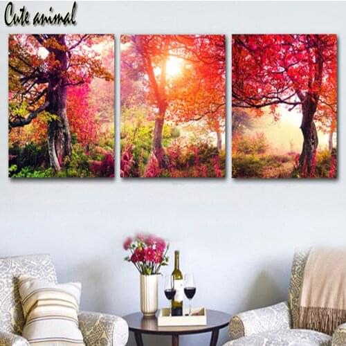 Diamond Painting Cross Stitch Autumn landscape mangrove forest sunset 3pcs Diamond Embroidery full Square drill Diamond Mosaic