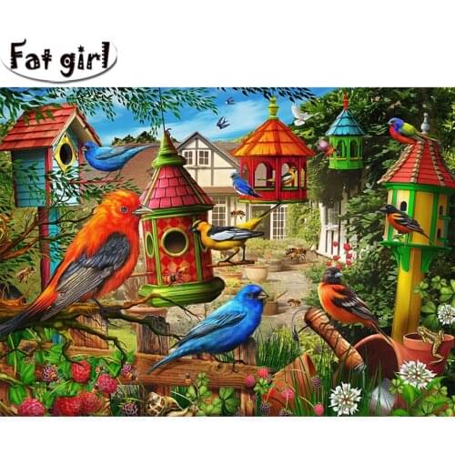 5d Diy Diamond Painting Colorful Bird Wooden House Diamond Embroidery Mosaic Cross Stitch Handmade Home square round drill