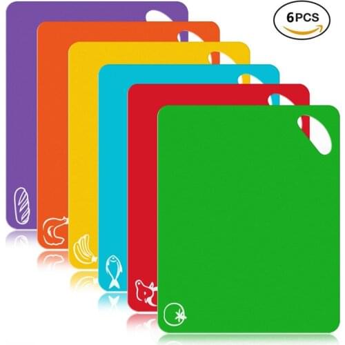 6PCS/Set Cutting Board Food Cutting Mat Color Coded With Food Icons Non-Slip Dotted Texture Chopping Mat Set For Kitchen Bar