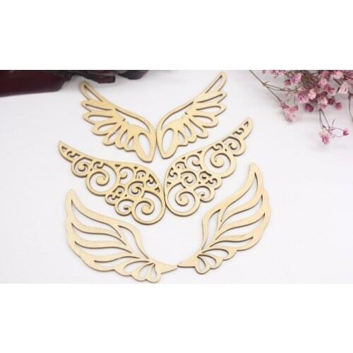 6pcs/set European Style Retro Wood Angle Wings, Hollow Wood Carving for Holiday Party Wedding Decor, DIY Craft Supplies