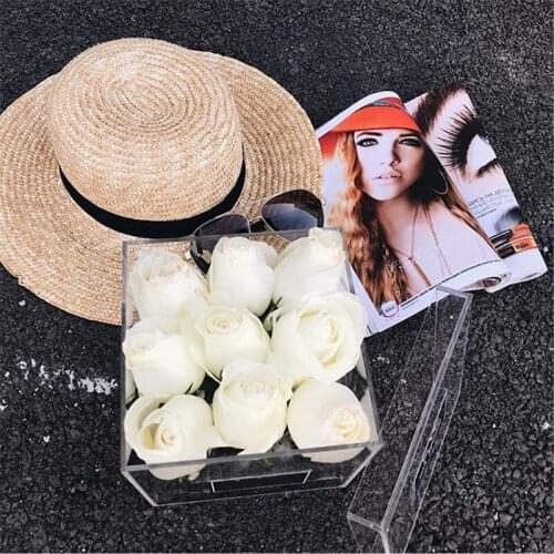 Acrylic Transparent Makeup Organizer Material Cosmetic Case Holder Rose Flower Box With Lid Makeup Organizer for Valentines Day