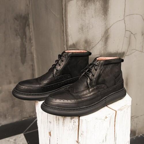 Martin boots mens autumn and winter mens shoes high-top leather boots broch carved mid-cut boots classic fashion mens boots