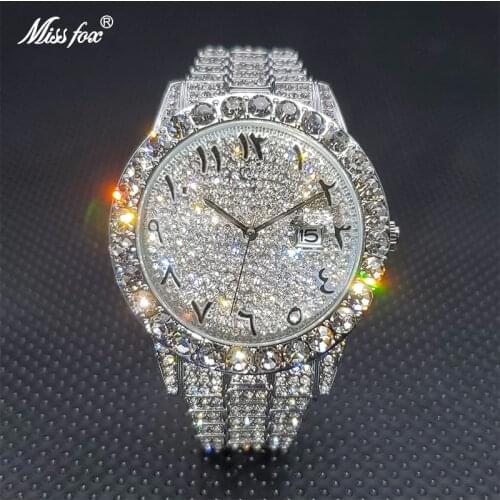 Mens Luxury Watches 2021 MISSFOX Luxury Brand Classic Unisex Waterproof Wristwatch Couple Reloj AAA Ice Out Diamond Watch New