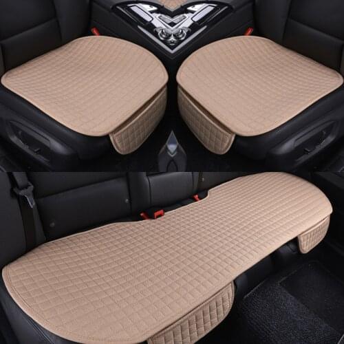Flax Car Seat Cover Front Rear Squared Linen Fabric Cushion Breathable Protector Mat Pad Universal Auto Interior Truck SUV Van