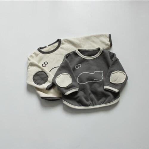 Childrens fleece sweater round collar T winter Korean plate printed kitten round neck sweater