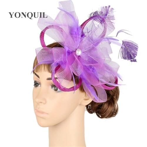 Women Gorgeous Hair Fascinators Headbands Feather Church Hats Clips Marry Ladies Pillbox Hats Vintage Headwear Accessory MYQ012