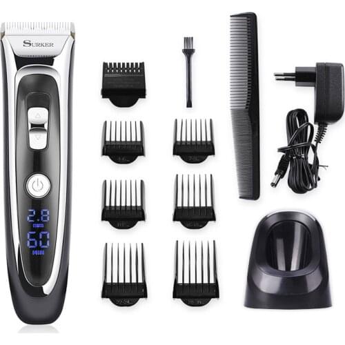Electric Beard Trimmer Barber Hair Clipper Professional Cordless Titanium Cordless Intimate Haircut Machine Mower LCD Display