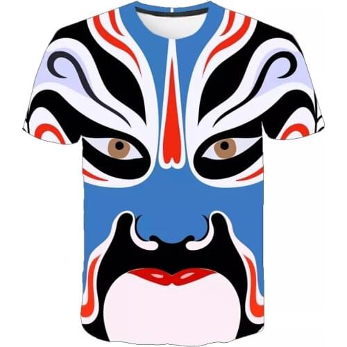 Children 3D Chinese Beijing Opera Facial Makeup Printed T-shirt Summer Fashion Casual Streetwear Round neck Short Sleeve T-shirt