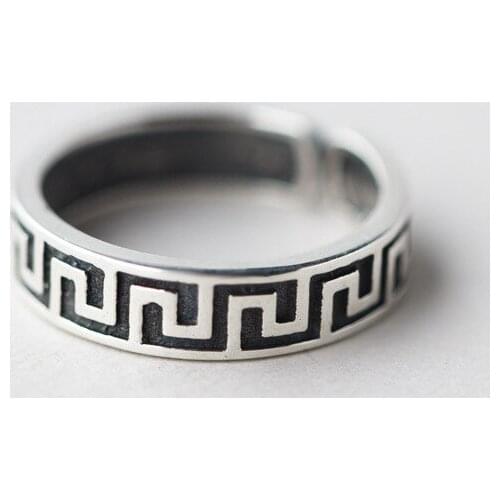 Retro Taoism religion Pattern Rings 100% Authentic REAL.925 Sterling Silver Jewelry 5mm band Rings OPEN adjust GTLJ1545
