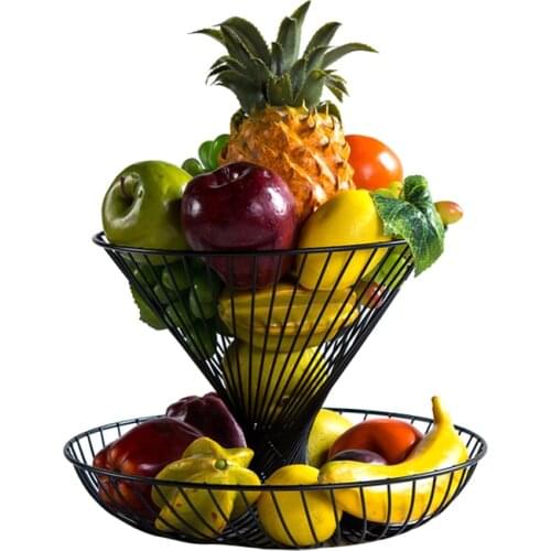 Creative 2 Tier Iron Fruit Basket Modern Living Room Kitchen Storage Basket Snack Container Organizer 4 Colors