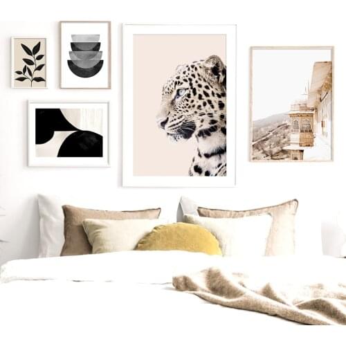 Leopard Colorblock Leaf Bohemian Retro Wall Art Canvas Painting Nordic Posters And Prints Wall Pictures For Living Room Decor