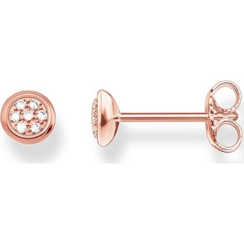 Rose Gold Color White CZ Small Round Circles Studs Earrings, 2018 New Thomas Style Ear Stud Earings Jewelry Gift For Women