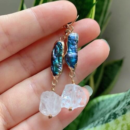 Small Mineral Stone Tassel Crystal Earrings Real Freshwater Pearl Natural Amethysts Clear Quartz Dangle Earrings Reiki Healing