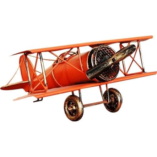 Retro Style Airplane Figurines OrnamentIron Plane Model Antique Glider Biplane Clock Desktop Creative Ornament Kids Gift