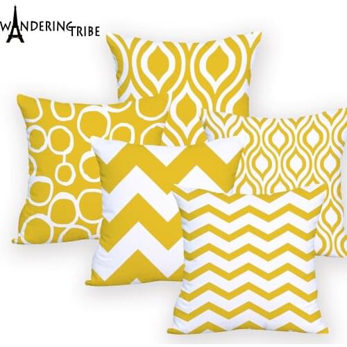 Cover Cushion Geometric Yellow for Chair Personalized Pillowcase Cover Geometric stripe Throw Pillow Outdoor Custom Printed