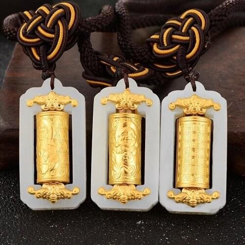 Guanyin Jade Pendant Buddha Hetian Jade Necklace Pendants For Men Women Unisex transfer tube