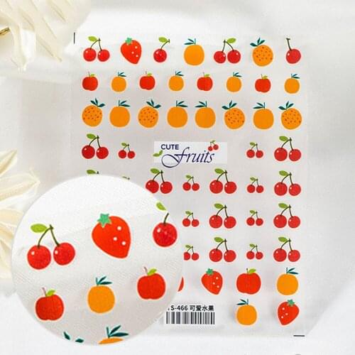2021 New Summer Cute Fruit Nail Sticker Lovely Small Fresh Cherry Peach Orange Fruit Design Adhesive Applique Nail Decoration