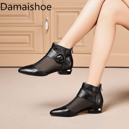 2021 New Fashionable Spring Summer Mesh Sandal Boots Chunky Heel Low Heel Non-Slip Tip Hollow High-Top Roman Sandals for Women