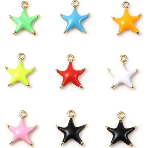 2 PCs Star Enamel Charms Copper Ocean Jewelry Pendants Gold Color Dripping Oil Stars Jewelry Accessories Findings DIY Earring