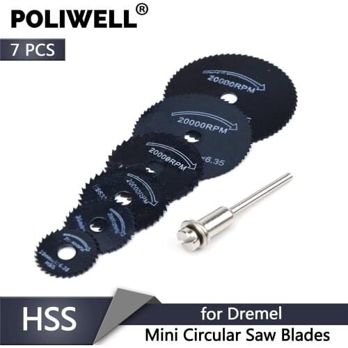 POLIWELL 7PCS/Set Portable Rotary Power Tools Circular Saw Blades Mini Wheel Cutting Discs 3.2mm Mandrel for Dremel Wood Cut off