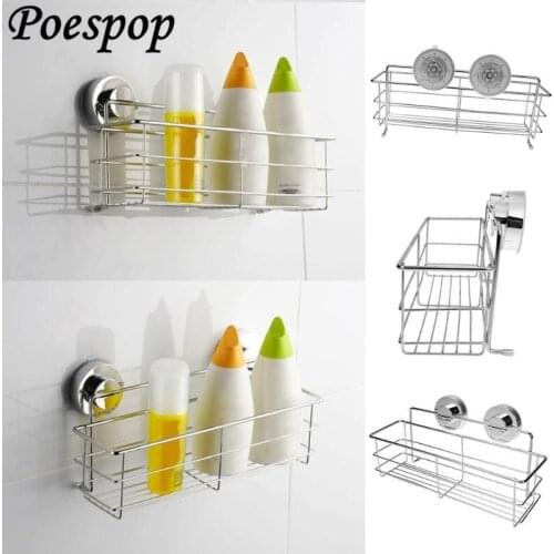 POSEPOP Bathroom Corner Storage Holders Racks Stainless Steel Vacuum Suction Cup Wall Mounted Storage Rack Kitchen Shelf Storage