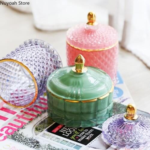 European Style Simple Glass Storage Box Color Crafts Decoration Kitchen Storage Jar Household Jewelry Box Living Room Decoration
