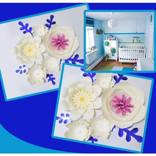 Handmade Ivory Easy Made DIY Paper Flowers Blue Leaves Set For Nursery Wall Deco Baby Shower Backdrop Video Step By Step