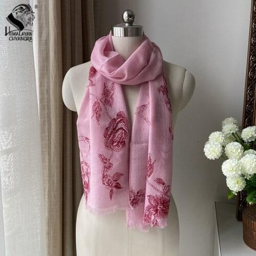 NEPALESE HAND PRINTED 100% MARINO WOOL SCARF SHALW SOFT & WARM THIN FACTORY DIRECT Pink Flora