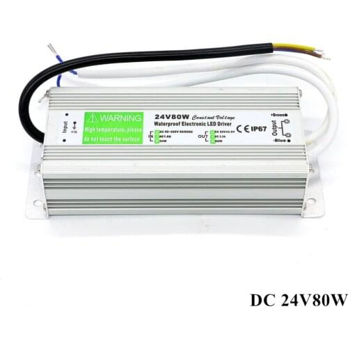 DC 24V LED Driver Waterproof IP67 DC 24V 80W 3.3A Switching Power supply Transformer