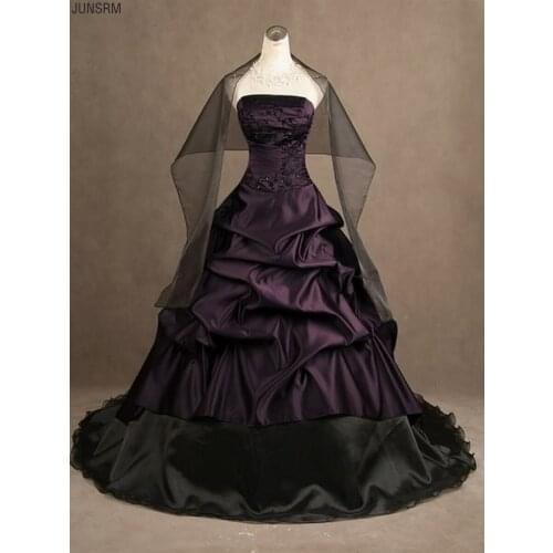 Vintage Embroidery Purple and Black Scarf Taffeta Gothic Sweetheart Strapless Ball Gown Wedding Dress Long Custom Bridal Gowns