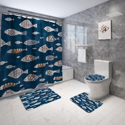 Ocean Shower Curtain 180*180cm Fishs Pattern Waterproof Fabric Bathroom Curtains Non-Slip Mat Toilet Seat Cover Pedestal Rug