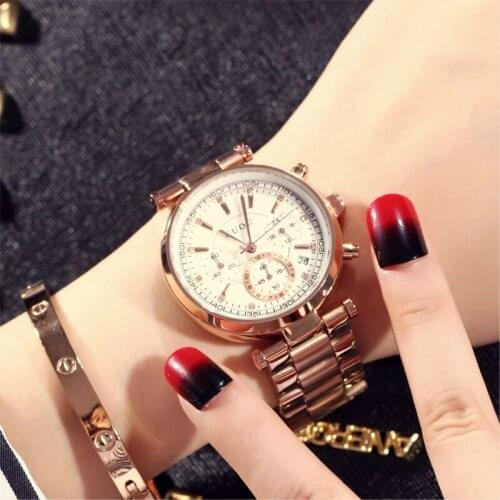 Women Watch Steel steel band Three-Eye Multifunctional Quartz Watch second hand of a watch femal Calendar Watch