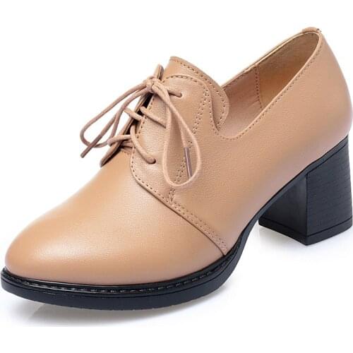 Best Selling 2020 Spring New Lace Up Top Cowhide High Heel Shoes Women Shoes Elegant Soft Comfort Wear Women Pumps Leather Shoes