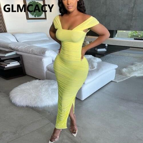 Women Spaghetti Strap Square Neck Slit Bodycon Maxi Dress