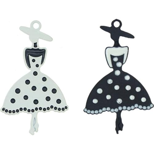 10pcs Elegant lady black and white spotted skirt Enamel Charms Metal Floatings Fit Earrings DIY Pendants Jewelry Findings XL909