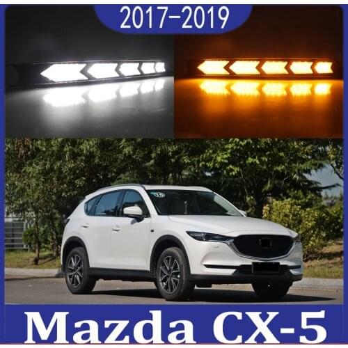 2pcs For Mazda CX-5 CX5 2017 2018 2019 LED Daytime Running Lights DRL with Fog lamp hole Yellow Turn Signal lamp