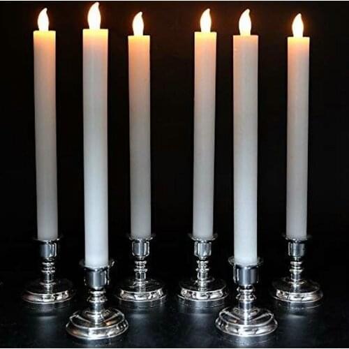 20pcs Battery operate Flameless Ivory Led taper Candlestick Wedding Holiday Household table decor Yellow-25cm(H