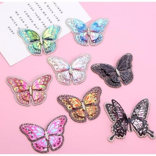 3Pcs Butterfly Rhinestone Iron On Patch Embroidered Applique Stickers On Clothes Beads Patches For Clothes Bag Pant Shoes DIY